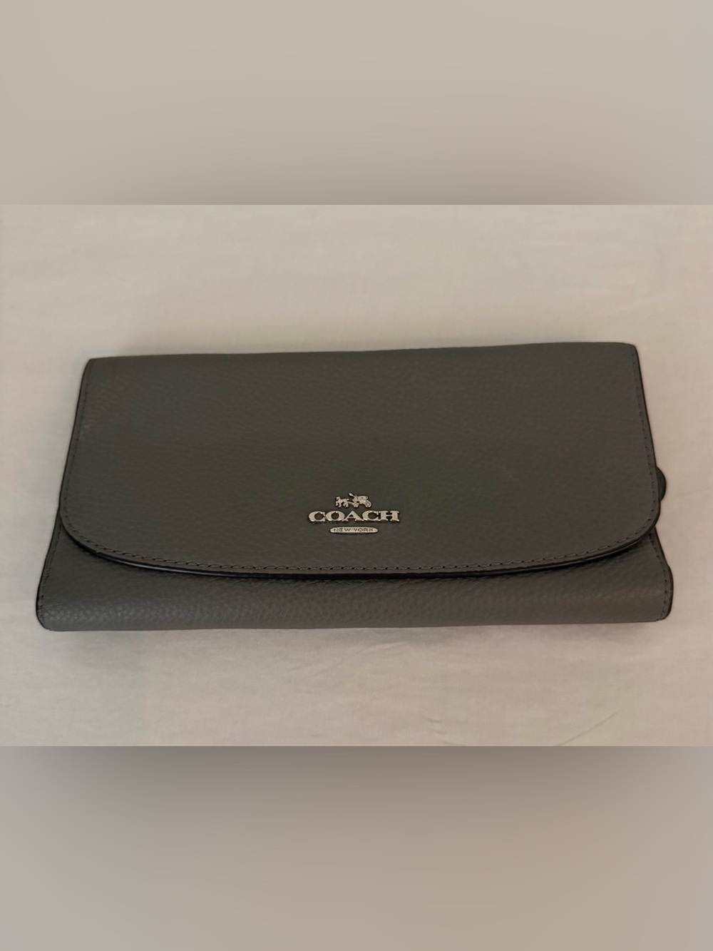 Coach Dark Gray Pebbled Leather Wallet Clutch with Silver Logo
